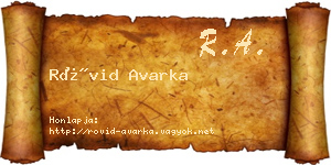 Rövid Avarka névjegykártya